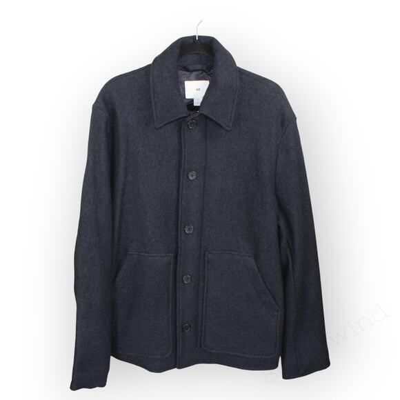Large H&M Felted Wool-Blend Jacket NavyBlue FullZip ButtonFront Pockets Chore - Picture 11 of 16